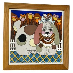 Vtg Gailstyn Sutton Framed Dog Bone Ceramic Tile Trivet Wall Art Home Decor 7 in